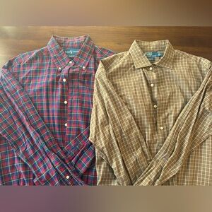 Two Men’s Polos, Large, Red/Navy and Brown/Pink/Blue